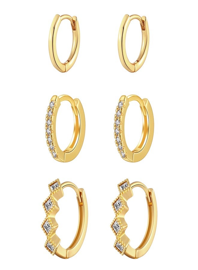Rotnso Gold Hoop Earrings Set for Women Trendy, 14K Gold Plated Chunky Hypoallergenic Small Diamond Huggie Cartilage Hoops Cute Cubic Zirconia Dangle Earrings Jewelry Gifts - Image 1